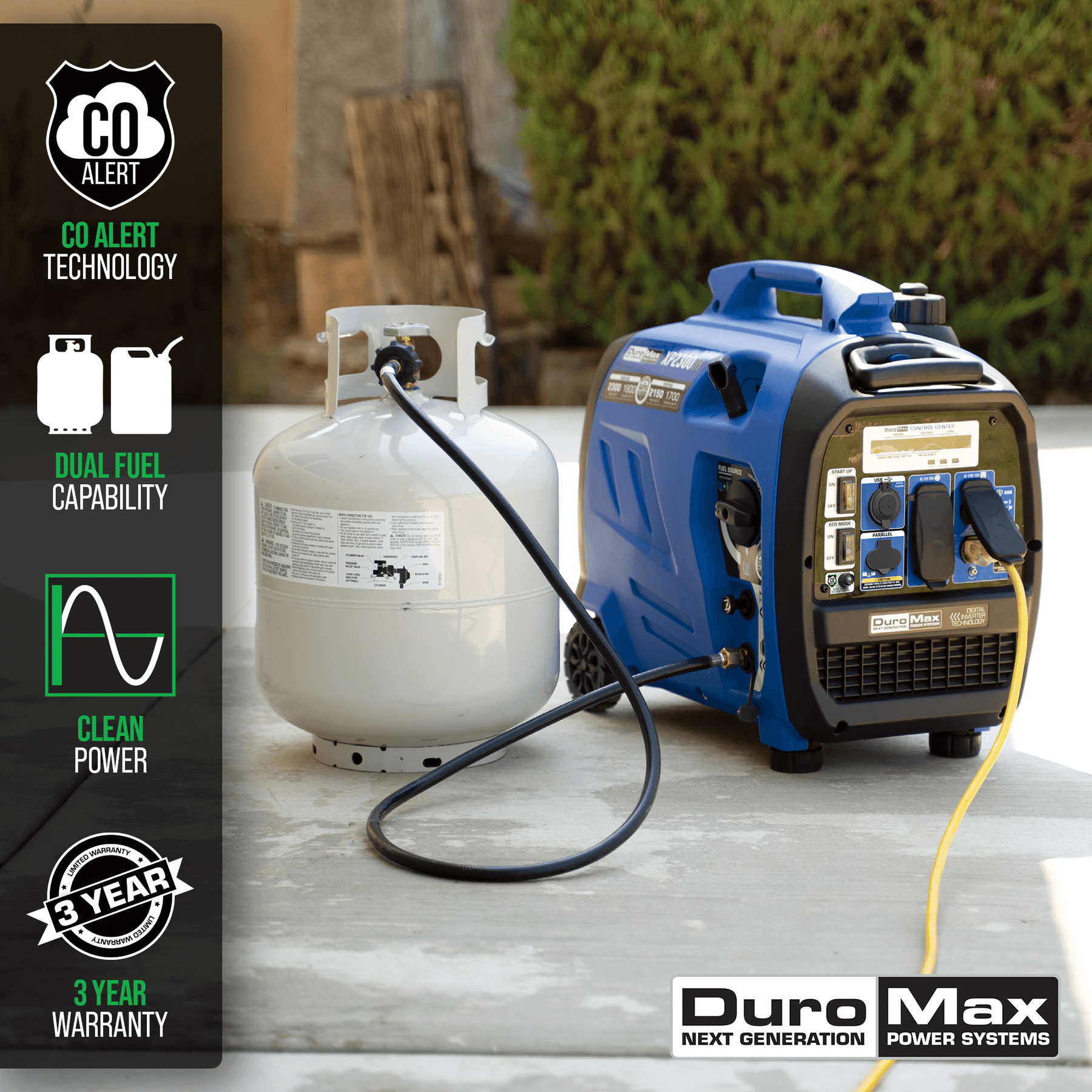 DuroMax XP2300iH 2,300 Watt Portable Dual Fuel Inverter Generator - Quiet & Reliable