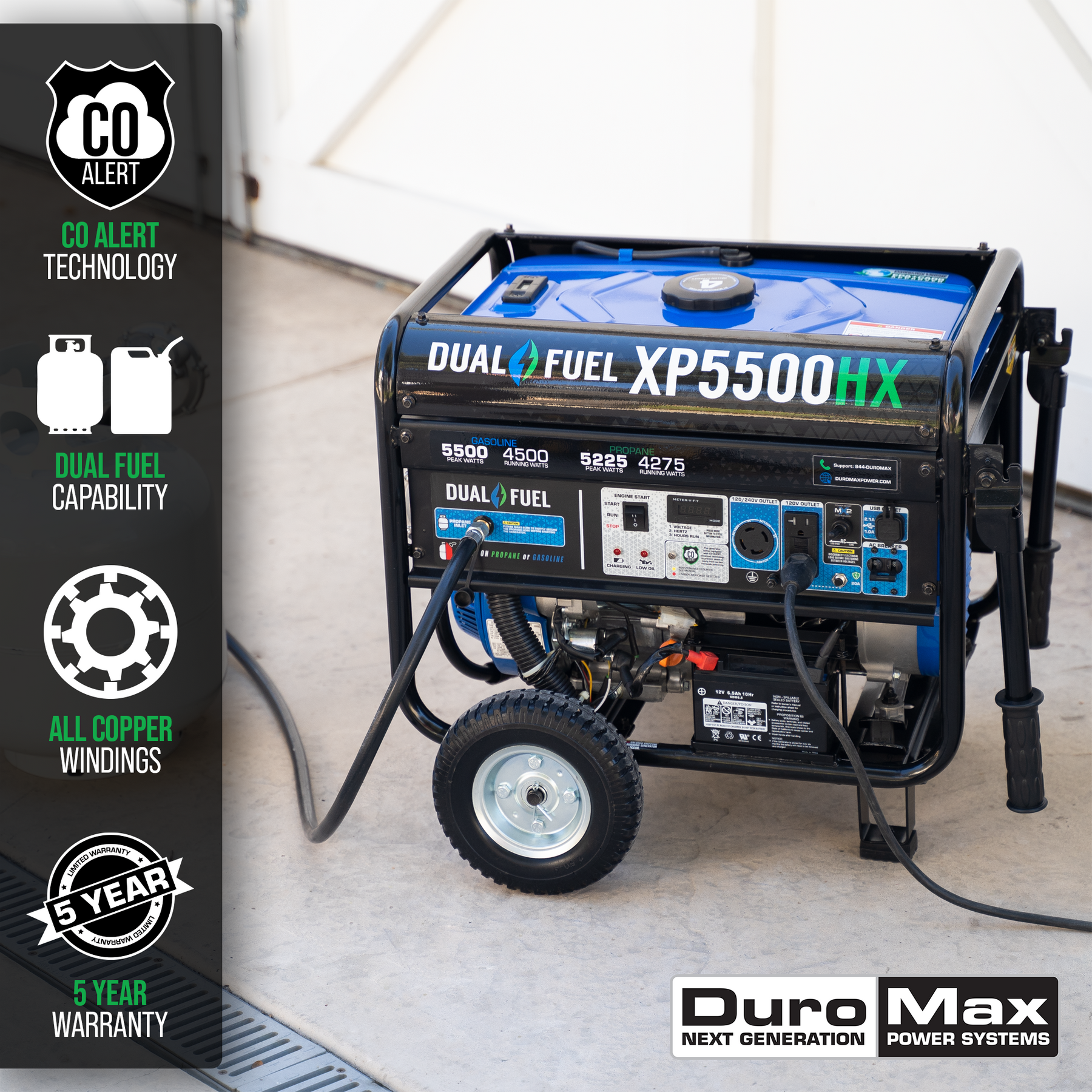 DuroMax XP5500HX 5,500 Watt Dual Fuel Portable Generator with CO Alert
