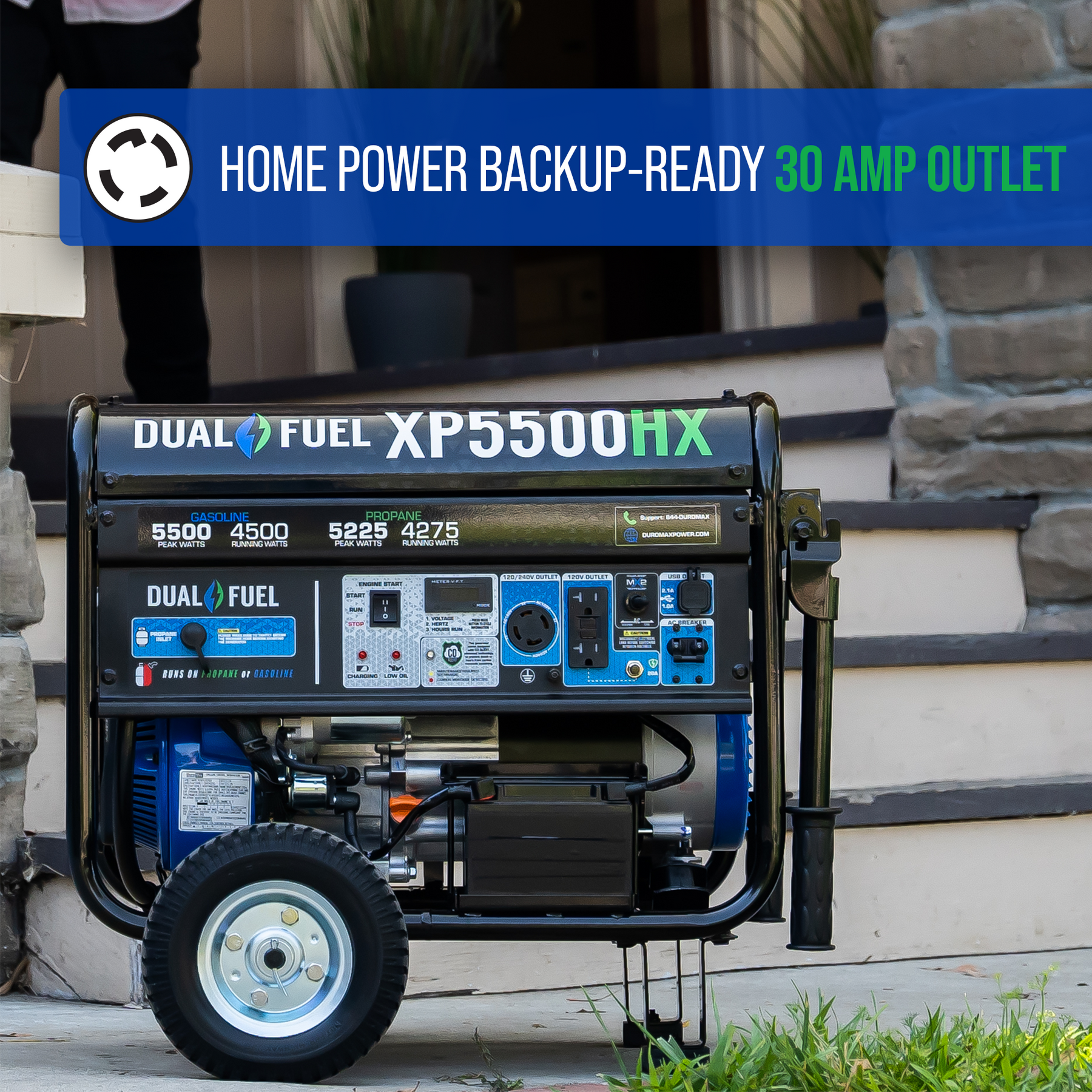 DuroMax XP5500HX 5,500 Watt Dual Fuel Portable Generator with CO Alert