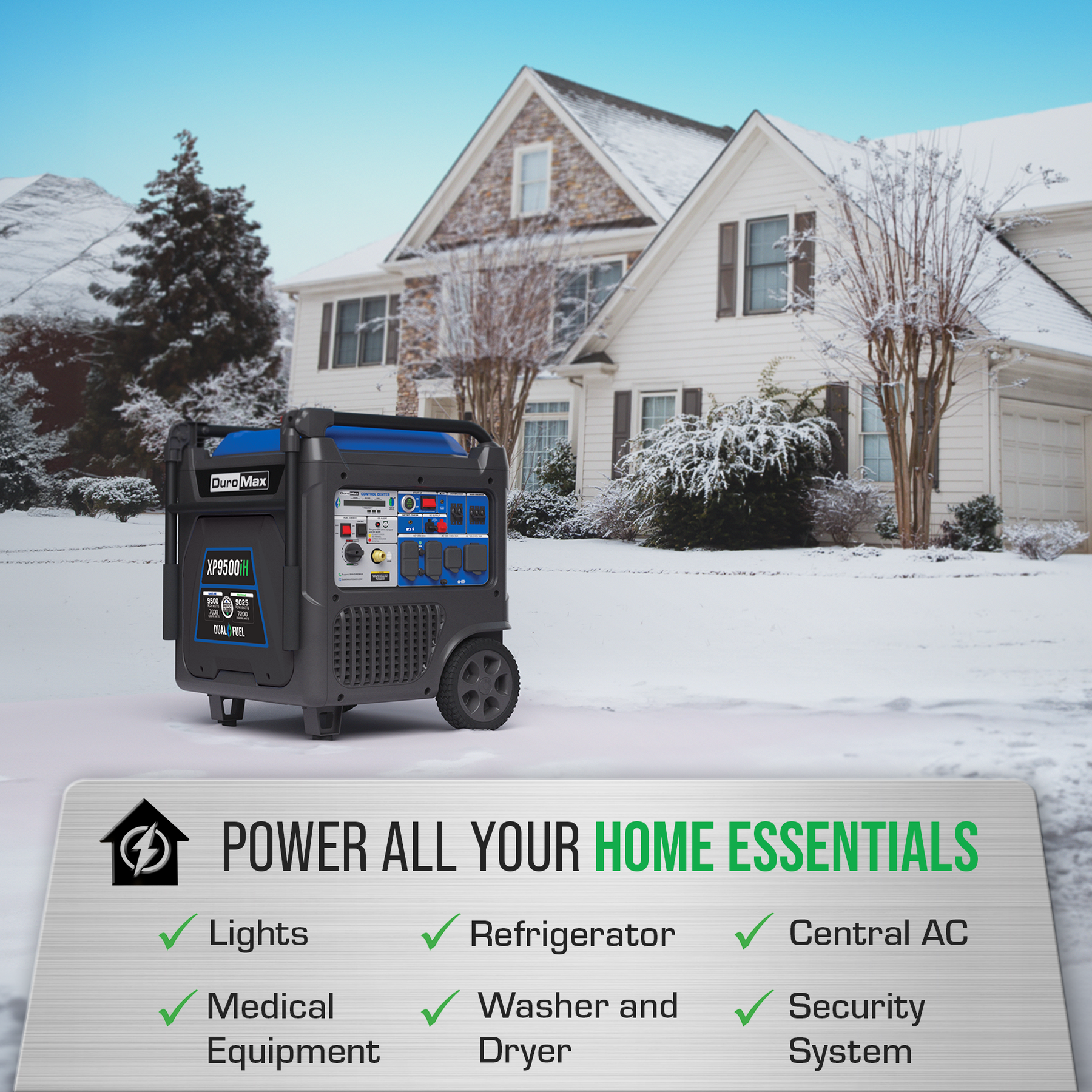 DuroMax XP9500iH 9,500 Watt Portable Dual Fuel Inverter Generator