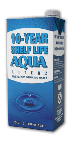 Aqua Literz 10-Year Shelf Life 1-liter emergency drinking water carton