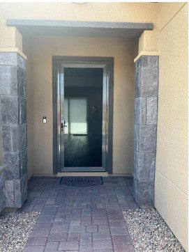 Representative entry screen door from supplier specifications; actual French door style varies