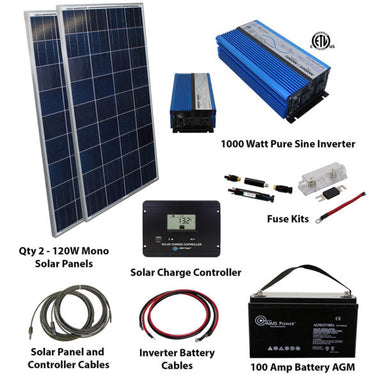 AIMS Power 240W Solar Kit OffGrid Power Solution complete system with all essential components and accessories for comprehensive renewable energy systems