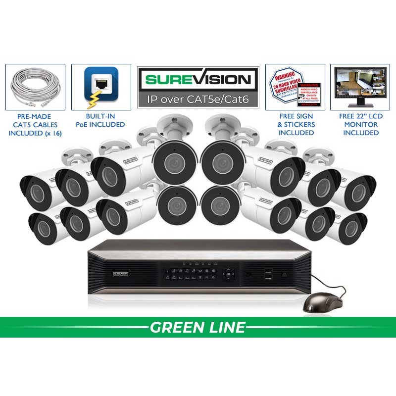 CCTV Security Pros SureVision NVR 16 4MP IP Bullet Camera Security System with Infrared Night Vision and Audio Recording