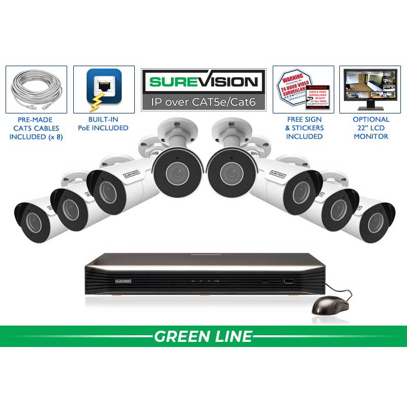 CCTV Security Pros SureVision NVR 8 4MP IP Bullet Camera Security System with Infrared Night Vision and Audio Recording